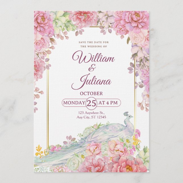 Convite Romantic Wedding Invitation | Elegant Modern (Frente)
