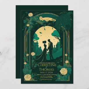 Convite Romantic wedding invitation Emerald Green and Gold