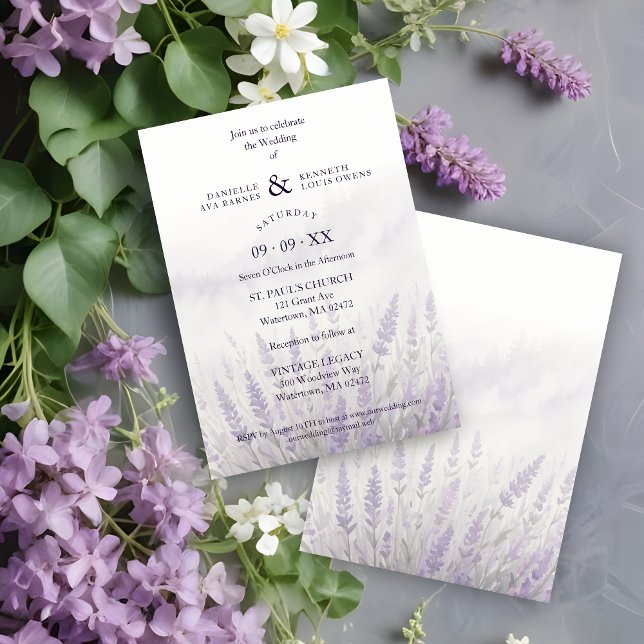 Convite Romantic Wedding Spring Lavender Field Landscape (Romantic Wedding Spring Lavender Field Landscape Invitation Card.)