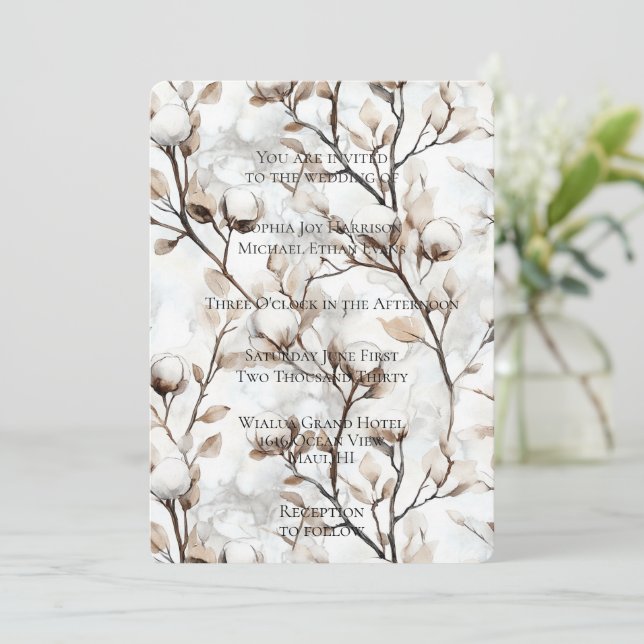 Convite Romantic White Flowering Tree Wedding (Em pé/Frente)