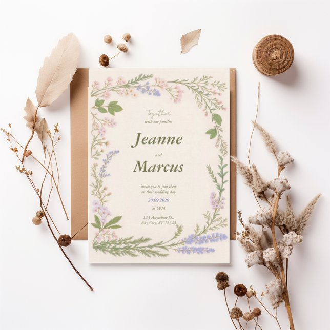 Convite Romantic Wildflower Wreath Wedding Invitation (Criador carregado)