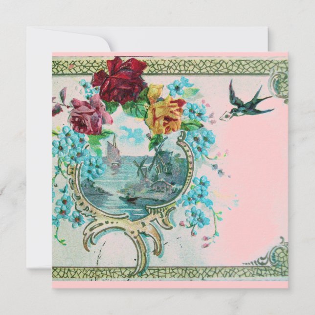 Convite ROMANTICA 3 Festa de casamento Azul-Rosa Floral (Frente)