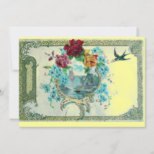 Convite ROMANTICA 3 Floral Blue Yellow Festa de casamento
