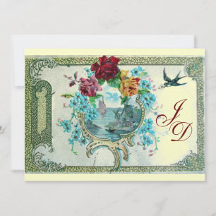 Convite ROMANTİCA 3 MONOGRAM papel metálico dourado