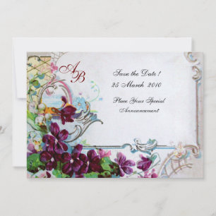 Convite ROMÂNTICA  4 MONOGRAM Casamento Festa Roxo Branco