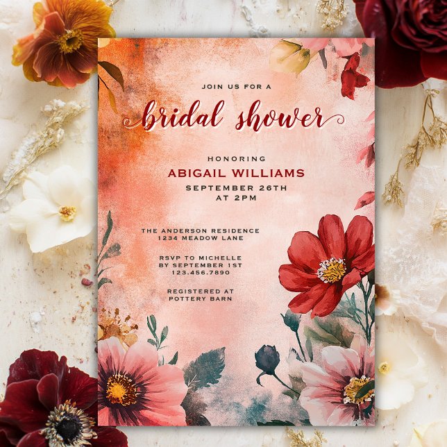 Convite Romântica Aquarela Sunset Floral Chá de panela (Romantic Watercolor Sunset Floral Bridal Shower Invitation)