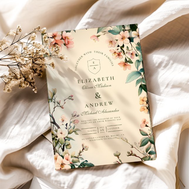 Convite Romântica Arte Floral Nouveau Casamento (Criador carregado)