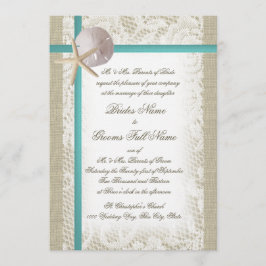 Convite Romântica Beach Burlap e Lace Aqua