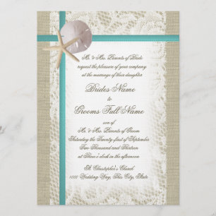 Convite Romântica Beach Burlap e Lace Aqua