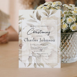 Convite Romântica Beige Peonies Floral Vintage Son Baptism