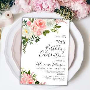 Convite Romântica Blush Rosa Floral 70 de Aniversário