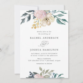 Convite Romântica Blush Watercolor Floral Neutro | Casamen