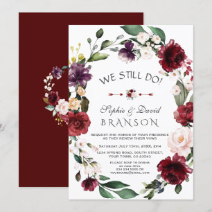 Convite Romântica Burgundy Blush Floral NÓS AINDA FAZEMO