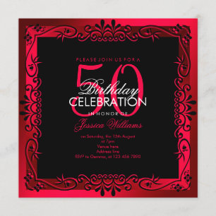 Convite Romântica Cerise Decorative enquadrou-se no 50º an