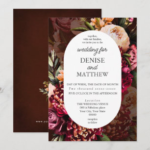 Convite Romântica Chrysanthemum em Casamento de Vinho