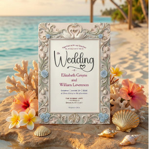 Convite Romântica Coquete Conto de Fadas Barroco Pássaros 