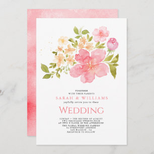 Convite Romântica Coral Flores Florais Boho Casamento