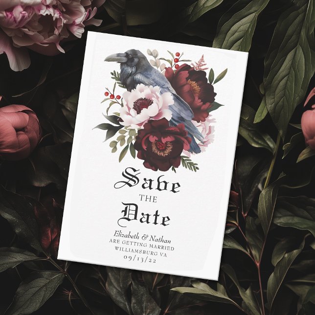 Convite Romântica Cores Góticos em Água Raven Salvar Data (Criador carregado)