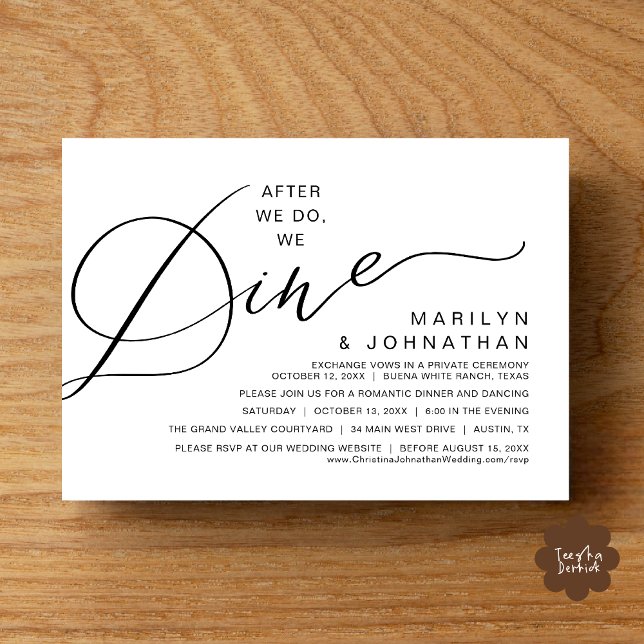 Convite Romântica Depois De Fazermos, Jantamos, Janta De C (After We Do We Dine Romantic Wedding Dinner Party Invitation Card Modern Boho PDF Classy Black White)