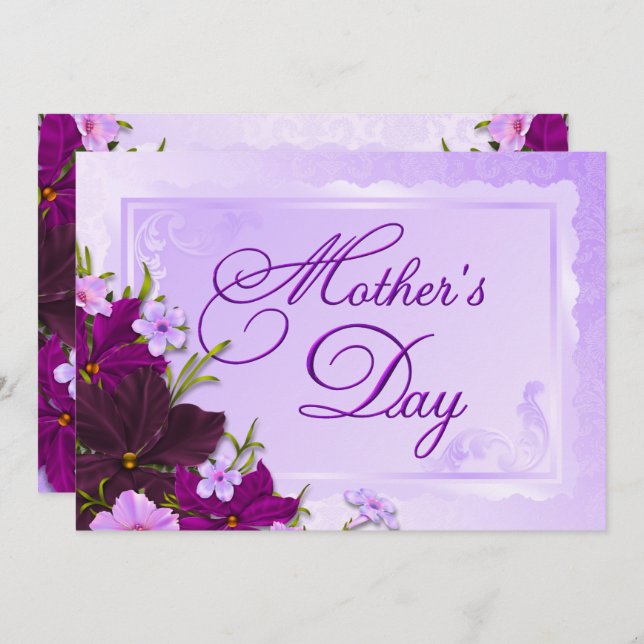 Convite Romântica Dia de as mães Floral Brunch (Frente/Verso)