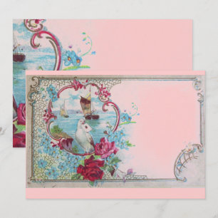 Convite ROMÂNTICA Festa de Casamento Floral Azul Rosa Eleg