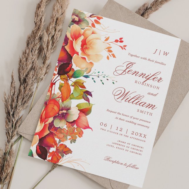 Convite Romântica Floral Fall Autumn Elegante (Romantic Floral Fall Autumn Wedding Elegant Invitation)