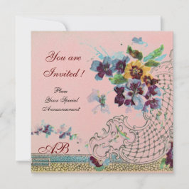 Convite ROMÂNTICA Flores Pansies Roxo Azul Rosa Casamento