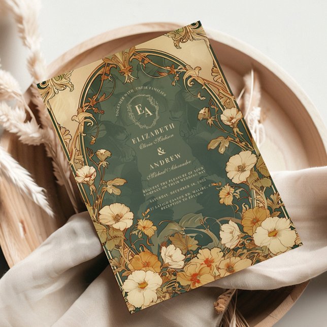 Convite Romântica Frame Floral Art Nouveau Casamento (Criador carregado)