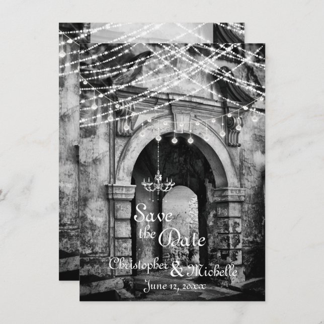 Convite Romântica Luzes Gótico Archway Casamento Salve a D (Frente/Verso)