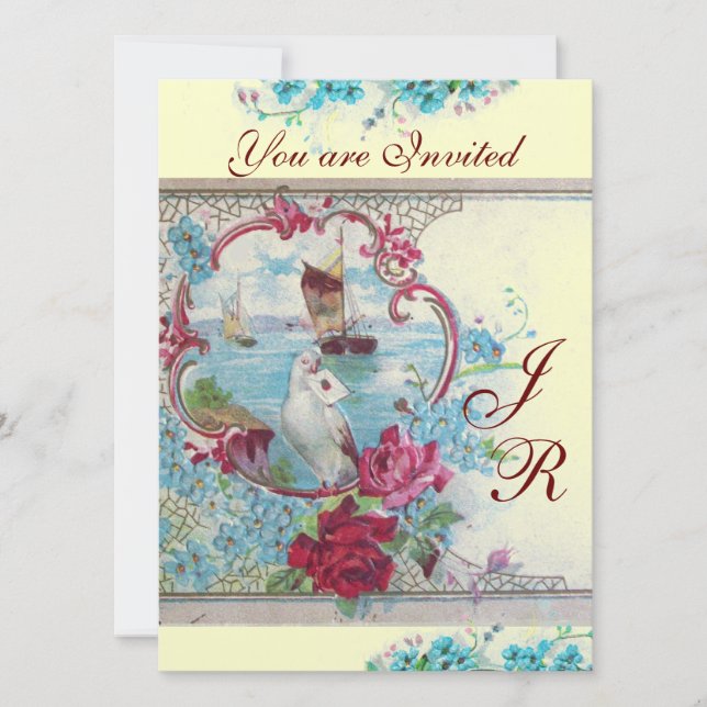 Convite ROMÂNTICA MONOGRAM Champagne Branco papel metálico (Frente)