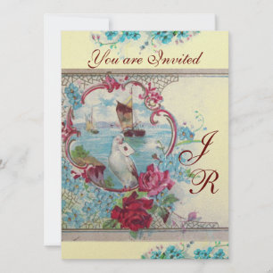 Convite ROMANTİCA MONOGRAM White Champagne Papel metálico