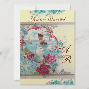 Convite ROMANTİCA MONOGRAM White Champagne Papel metálico