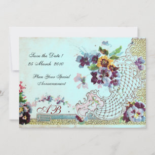 Convite ROMÂNTICA Monograma de casamento floral azul-teal