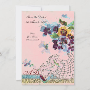 Convite ROMÂNTICA Monograma de casamento floral rosa azul