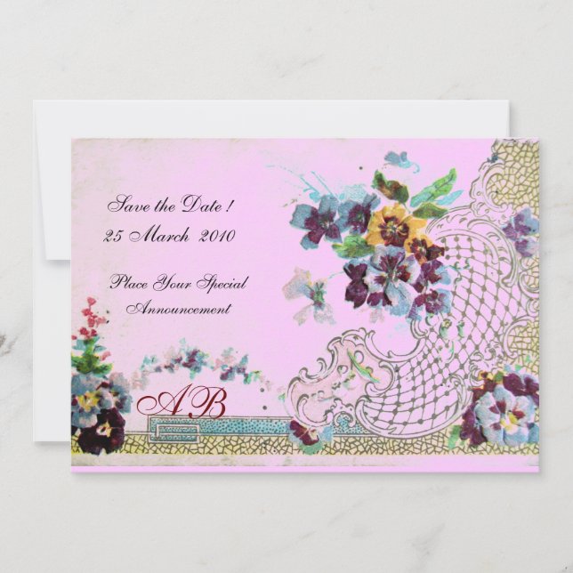 Convite ROMÂNTICA Monograma de casamento floral rosa azul (Frente)