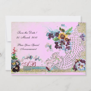 Convite ROMÂNTICA Monograma de casamento floral rosa azul