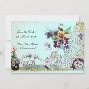 Convite ROMÂNTICA Monograma de casamento floral Rosa Azul 