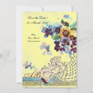 Convite ROMÂNTICA Monograma de casamento floral rosa azul