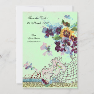 Convite ROMÂNTICA Monograma Floral de Casamento Rosa Azul 