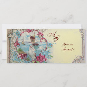 Convite ROMANTICA MONOGRAMA, vermelho, azul, amarelo