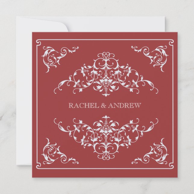 Convite Romântica Ornaments Wedding Crimson (Frente)
