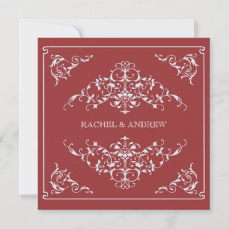 Convite Romântica Ornaments Wedding Crimson