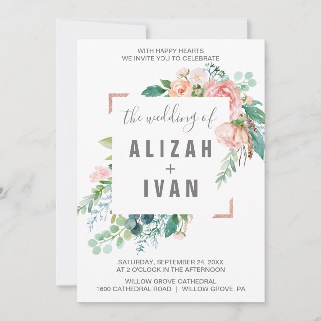 Convite Romântica Peony Flói O Casamento De (Frente)