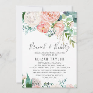 Convite Romântica Peony Flowers Brunch e Bubble