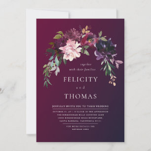 Convite Romântica Queda Floral Burgundy Lavagem Código QR 