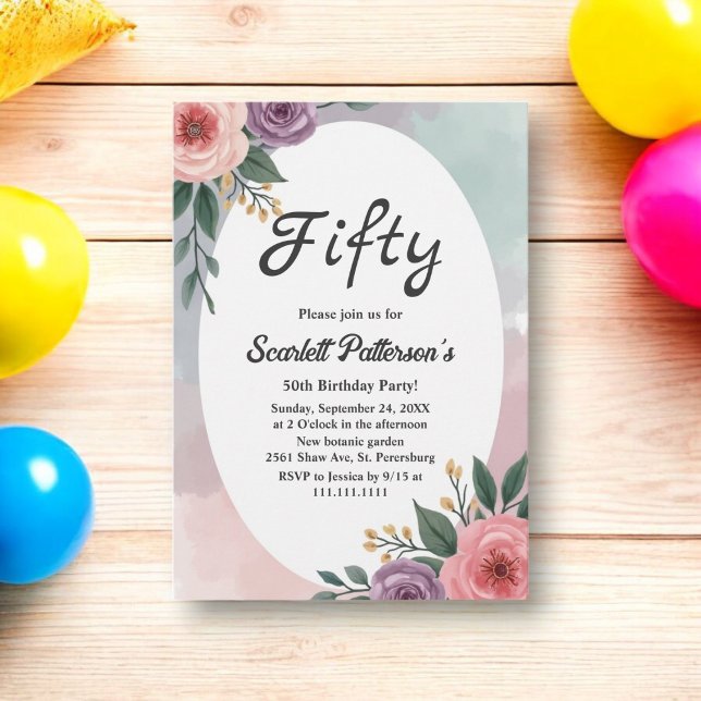 Convite Romântica Rosas Rustic Watercolor Floral Aniversár (Criador carregado)