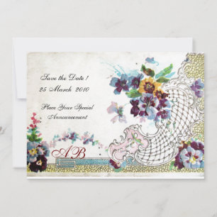 Convite ROMÂNTICA Violetas de casamento florais azul rosa 