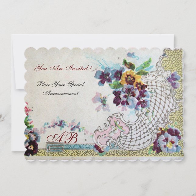 Convite ROMÂNTICA Violetas de casamento florais azul rosa  (Frente)