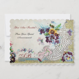 Convite ROMÂNTICA Violetas de casamento florais azul rosa 