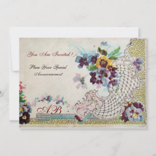 Convite ROMÂNTICA Violetas de casamento Floral Azul Rosa B